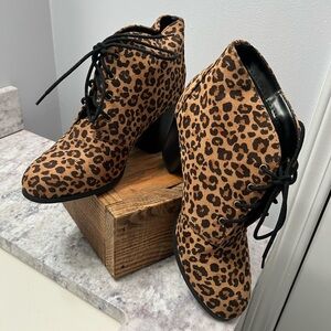 Y-Not Leopard Print Lace-Up Ankle Boots